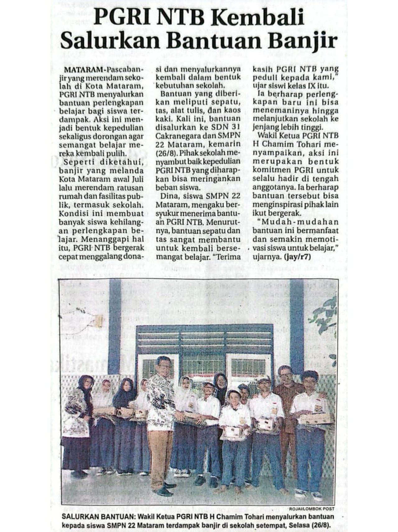 PGRI NTB KEMBALI SALURKAN BANTUAN BANJIR