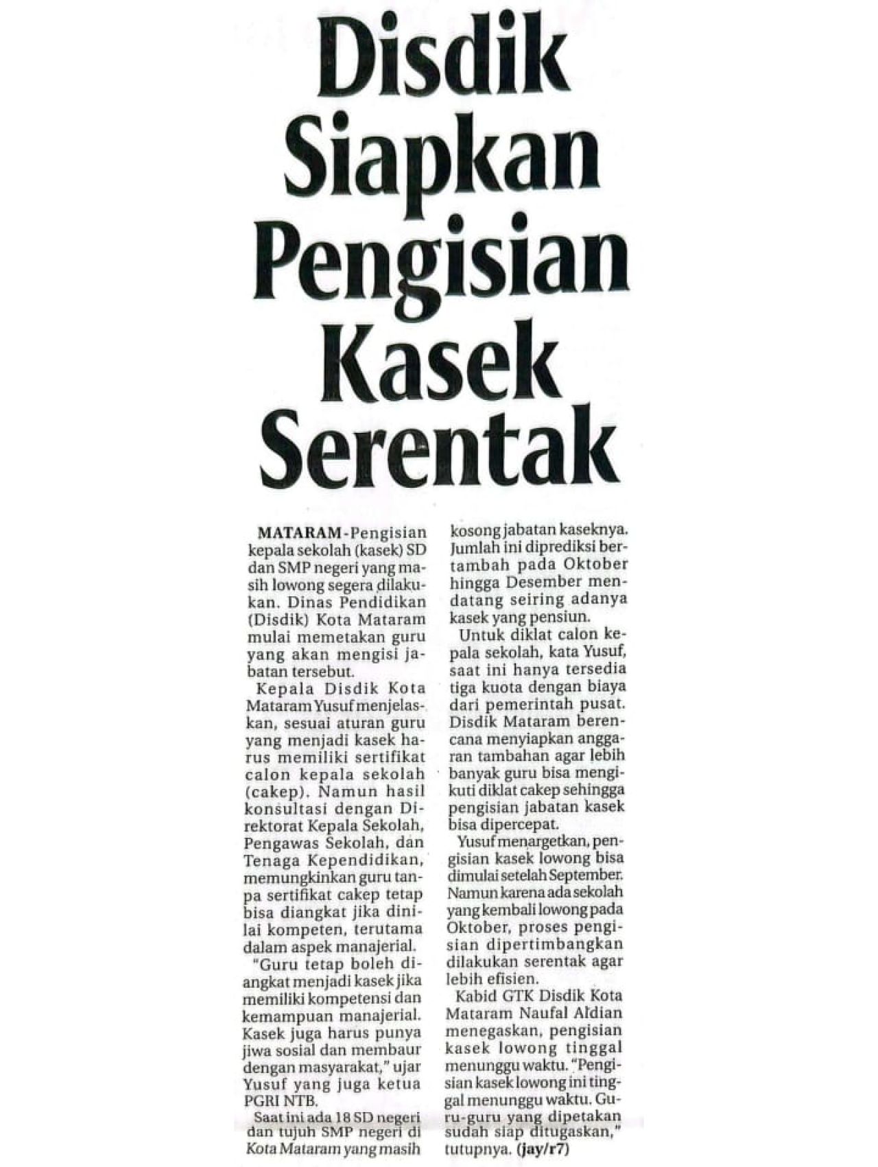 DISDIK SIAPKAN PENGISIAN KASEK SERENTAK