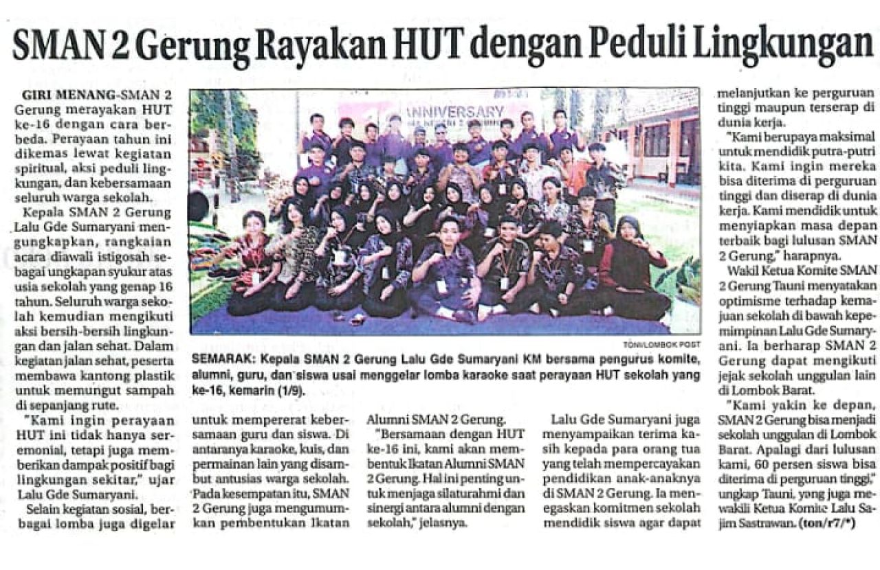 SMAN 2 GERUNG RAYAKAN HUT DENGAN PEDULI LINGKUNGAN