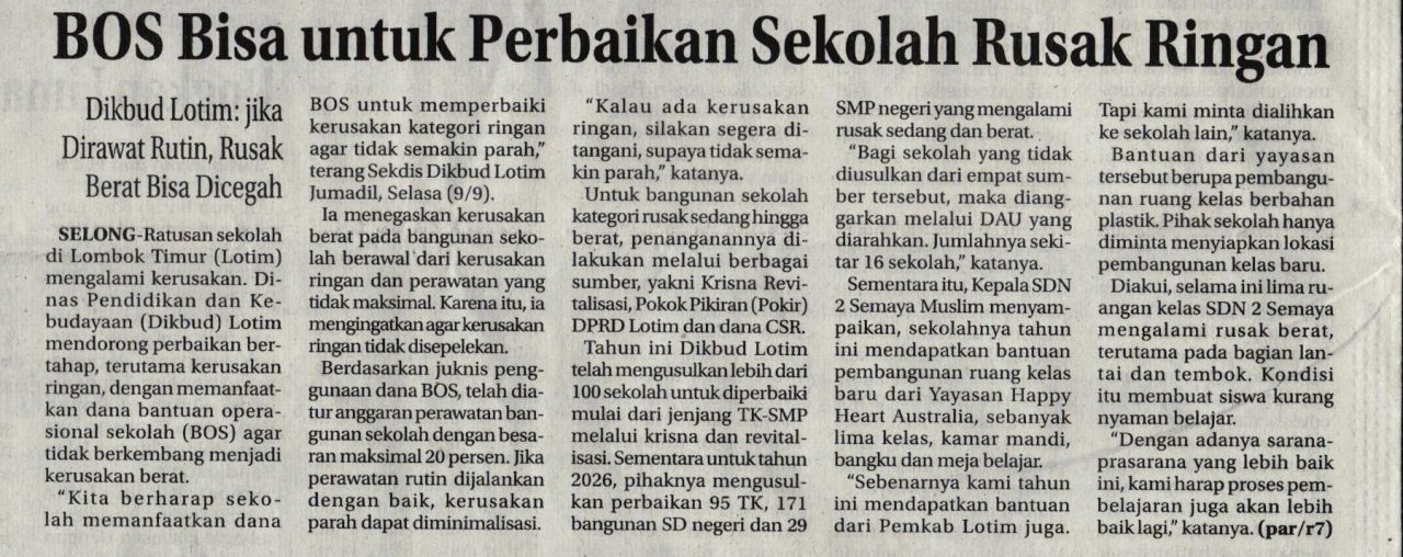 BOS BISA UNTUK PERBAIKAN SEKOLAH RUSAK RINGAN