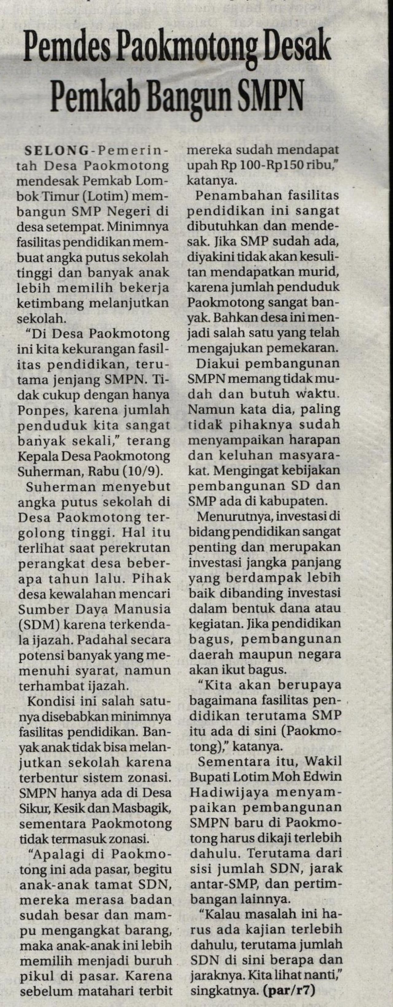 PEMDES PAOKMOTONG DESAK PEMKAP BANGUN SMPN