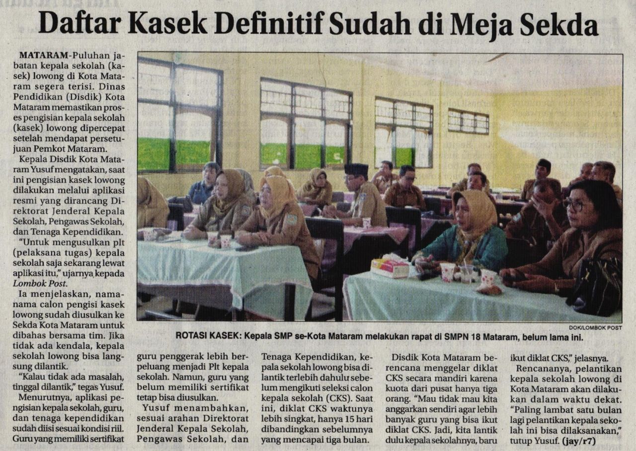 DAFTAR KASEK DEFINITIF SUDAH DI MEJA SEKDA