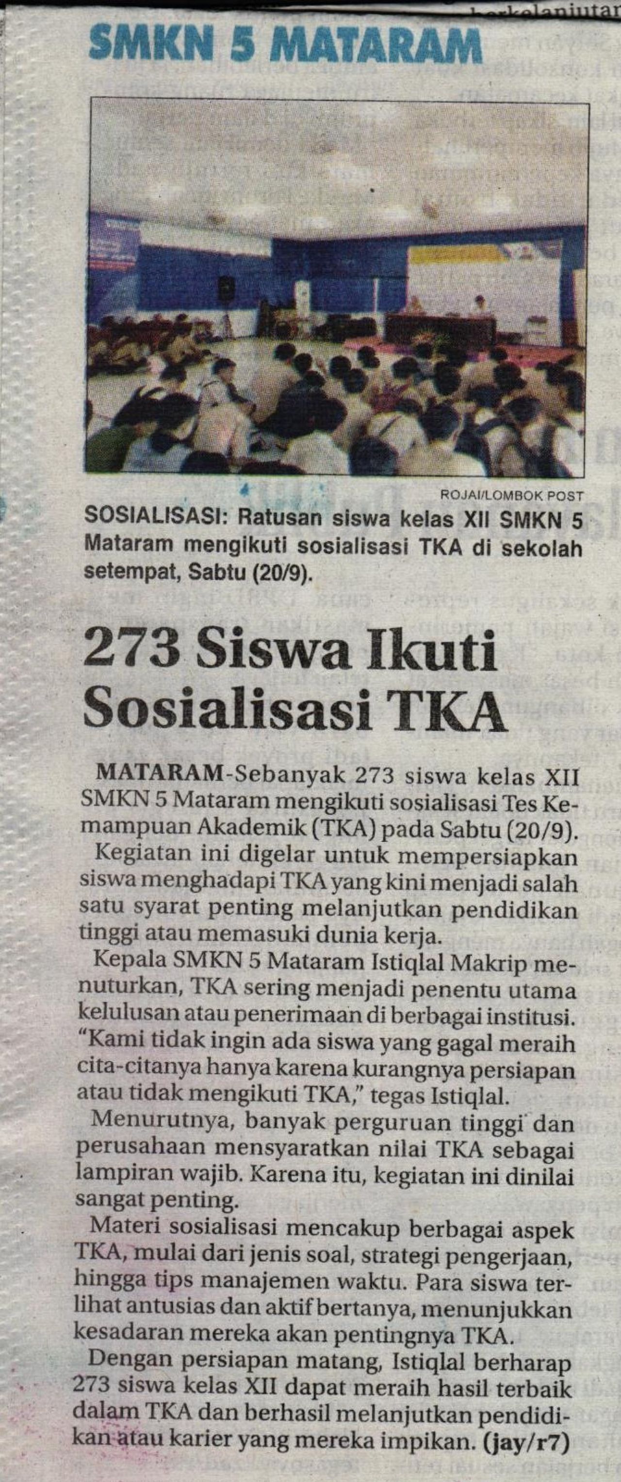 273 SISWA IKUTI SOSIALISASI TKA