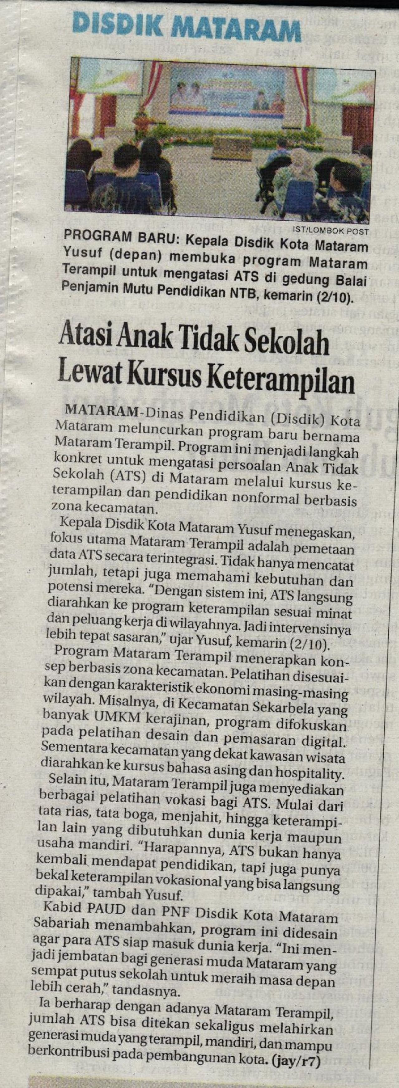 ATASI ANAK TIDAK SEKOLAH LEWAT KURSUS KETERAMPILAN
