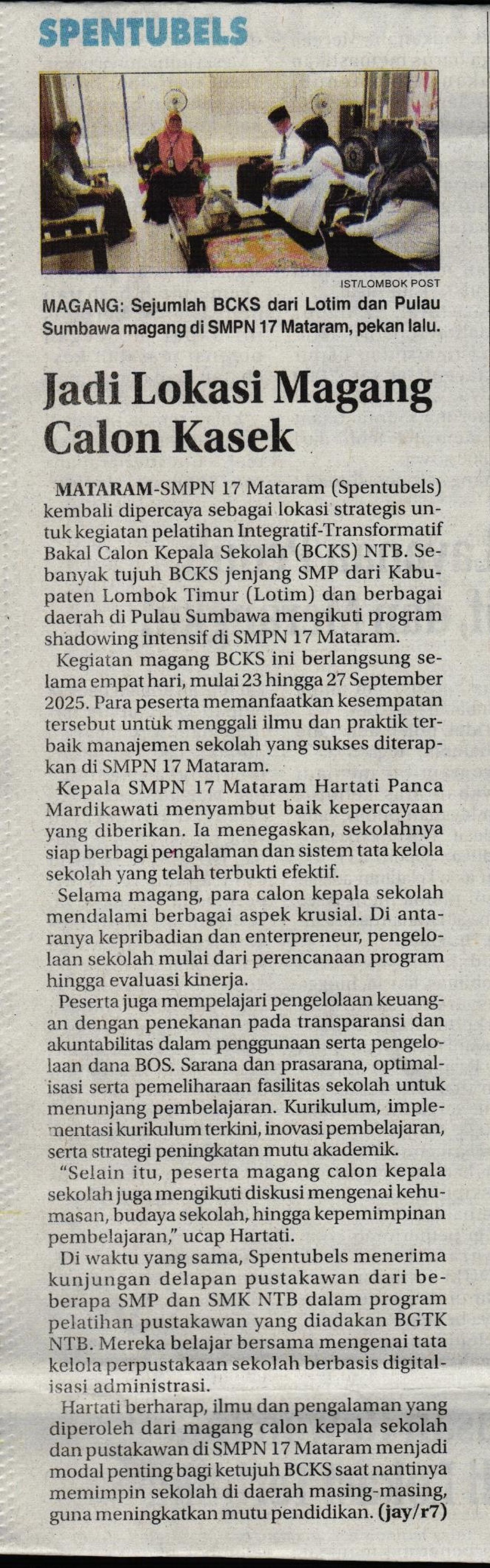 SPENTUBLES JADI LOKASI MAGANG CALON KASEK