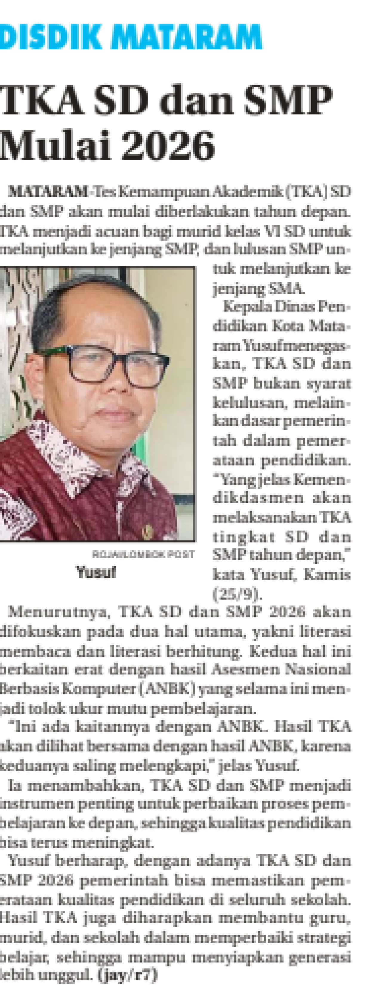 TKA SD DAN SMP MULAI 2026