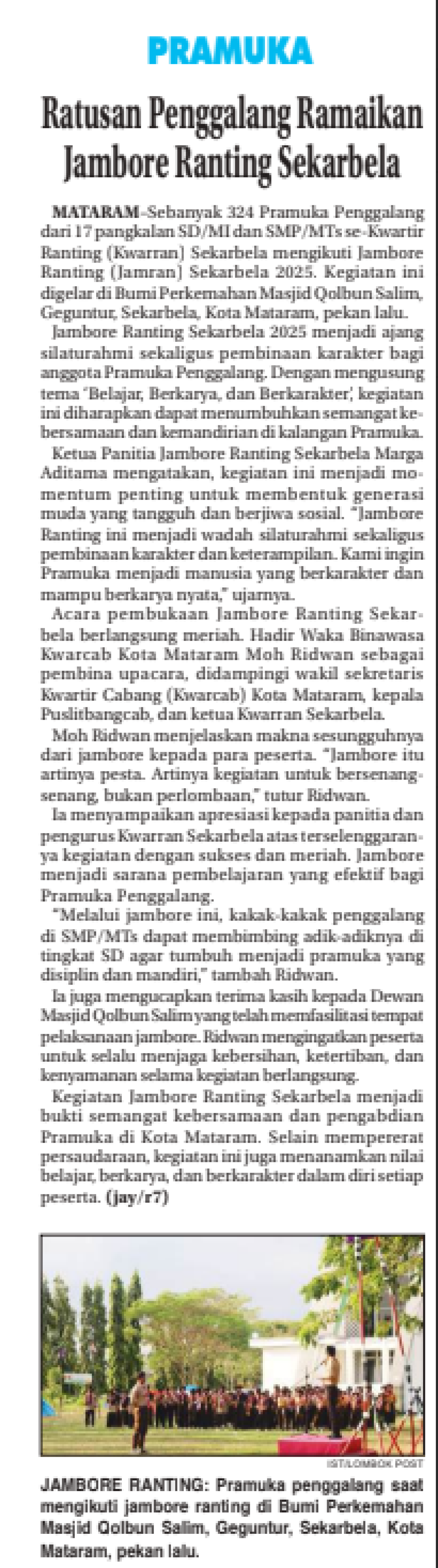 PRAMUKA RATUSAN PENGGALANG RAMAIKAN JAMBORE RANTING SEKARBELA
