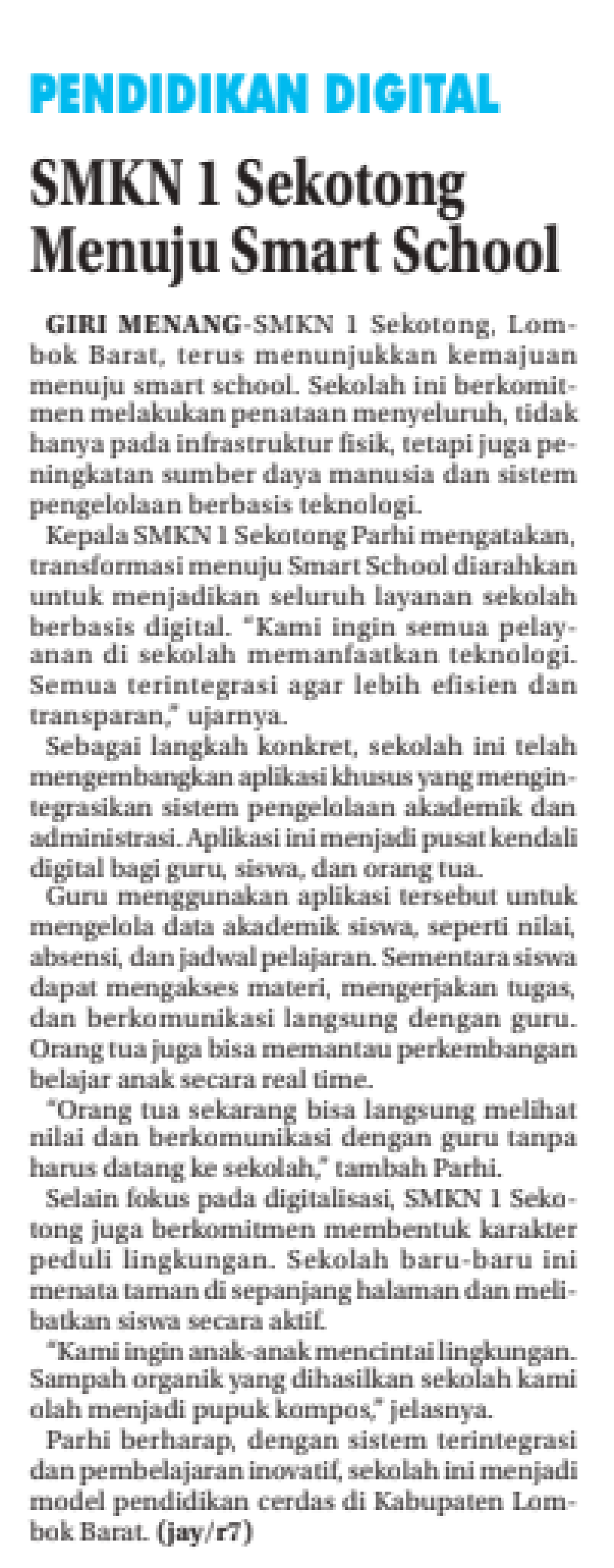 PENDIDIKAN DIGITAL SMKN 1 SEKOTONG MENUJU SMART SCHOOL