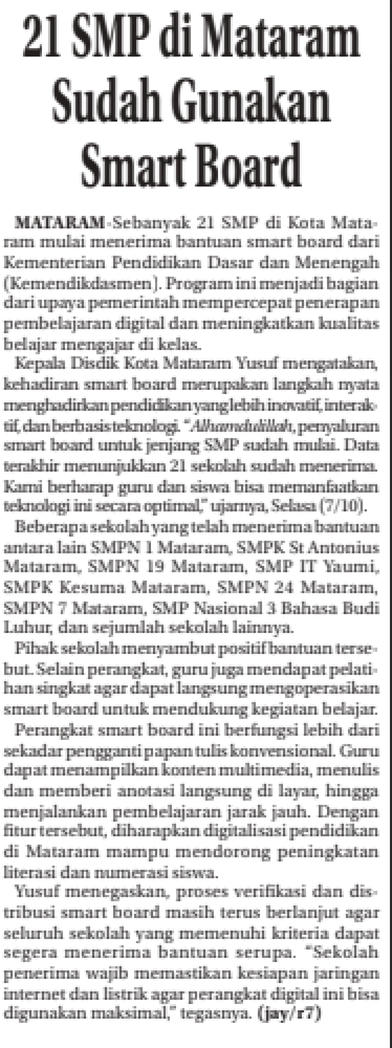 21 SMP DI MATARAM SUDAH GUNAKAN SMART BOARD