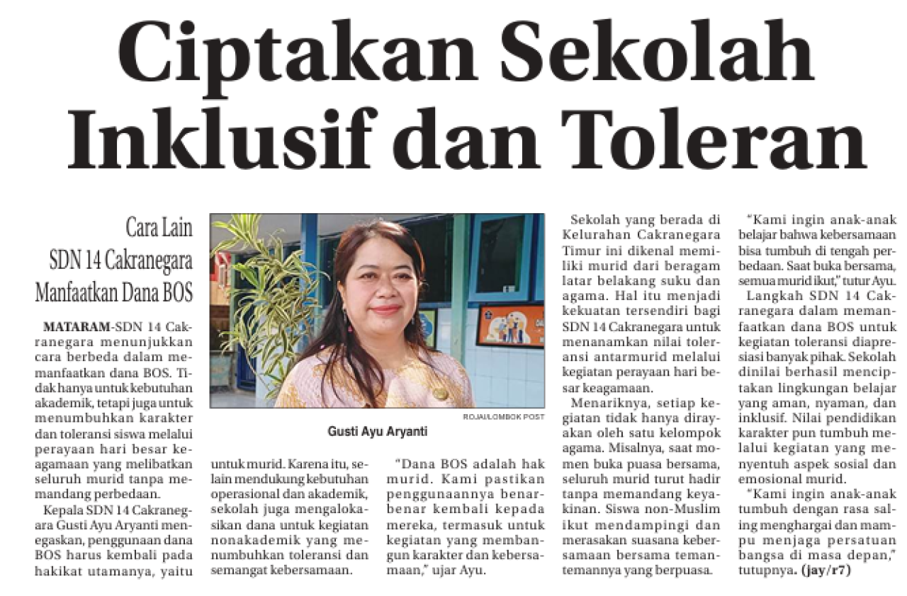 CIPTAKAN SEKOLAH INKLUSIF DAN TOLERAN