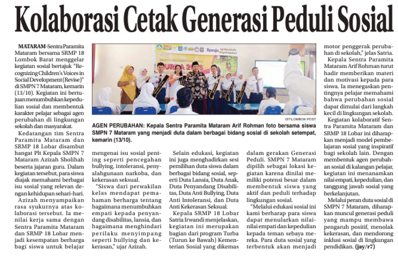 KOLABORASI CETAK GENERASI PEDULI SOSIAL