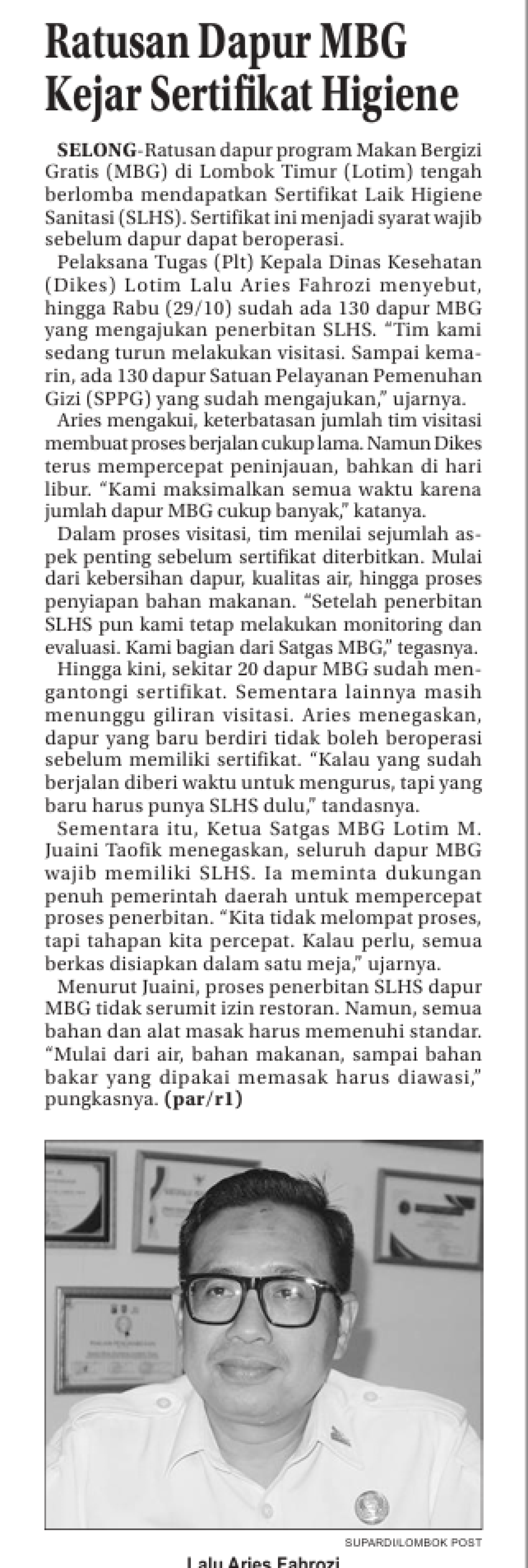 RATUSAN DAPUR MBG KEJAR SERTIFIKAT HIGIENE