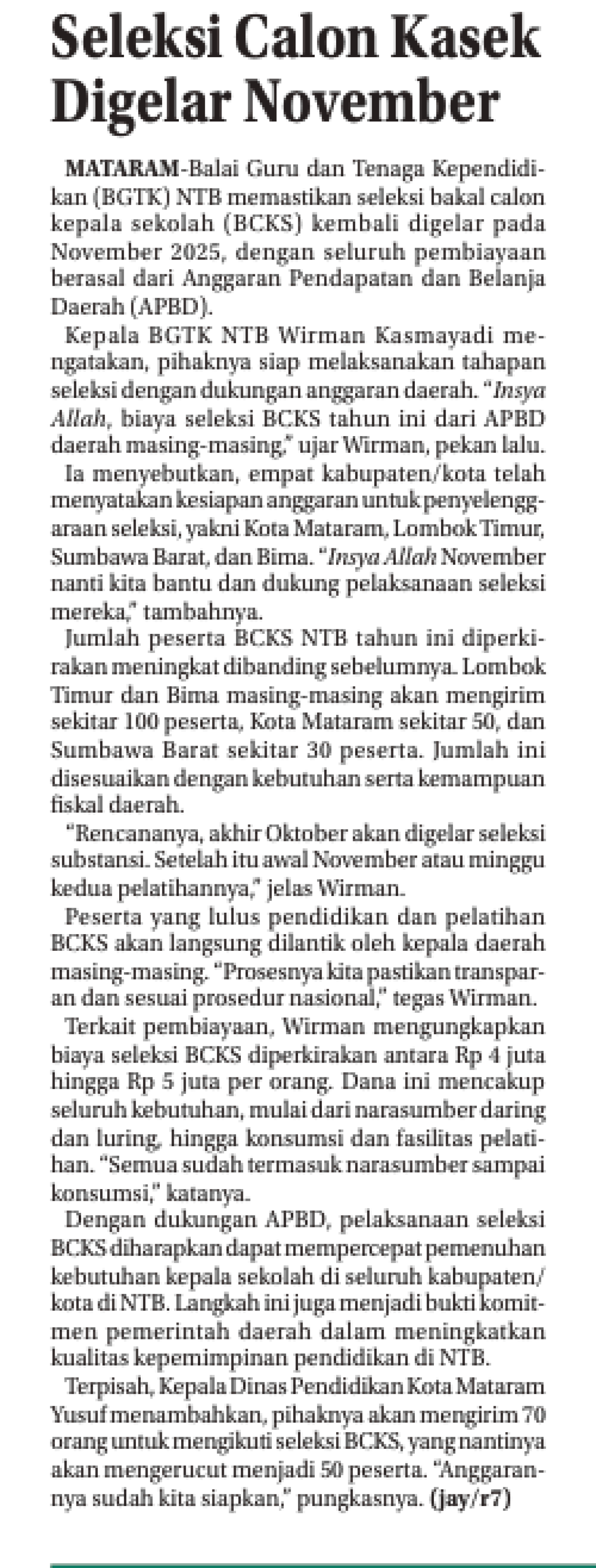 SELEKSI CALON KASEK DIGELAR NOVEMBER
