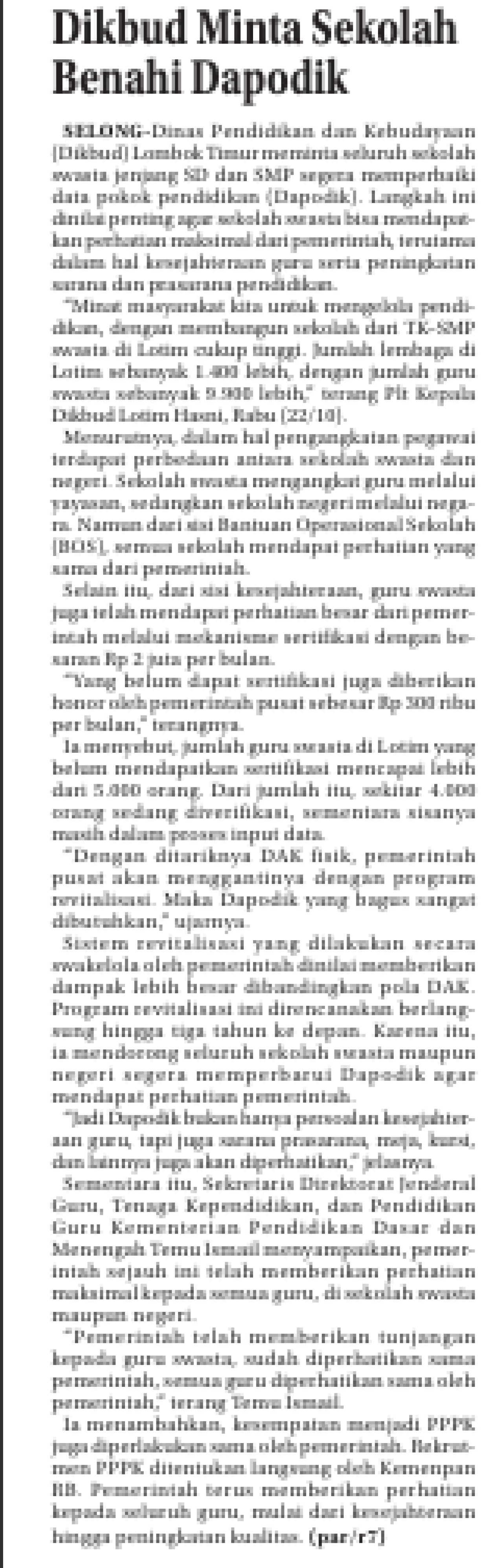 DIKBUD MINTA SEKOLAH BENAHI DAPODIK
