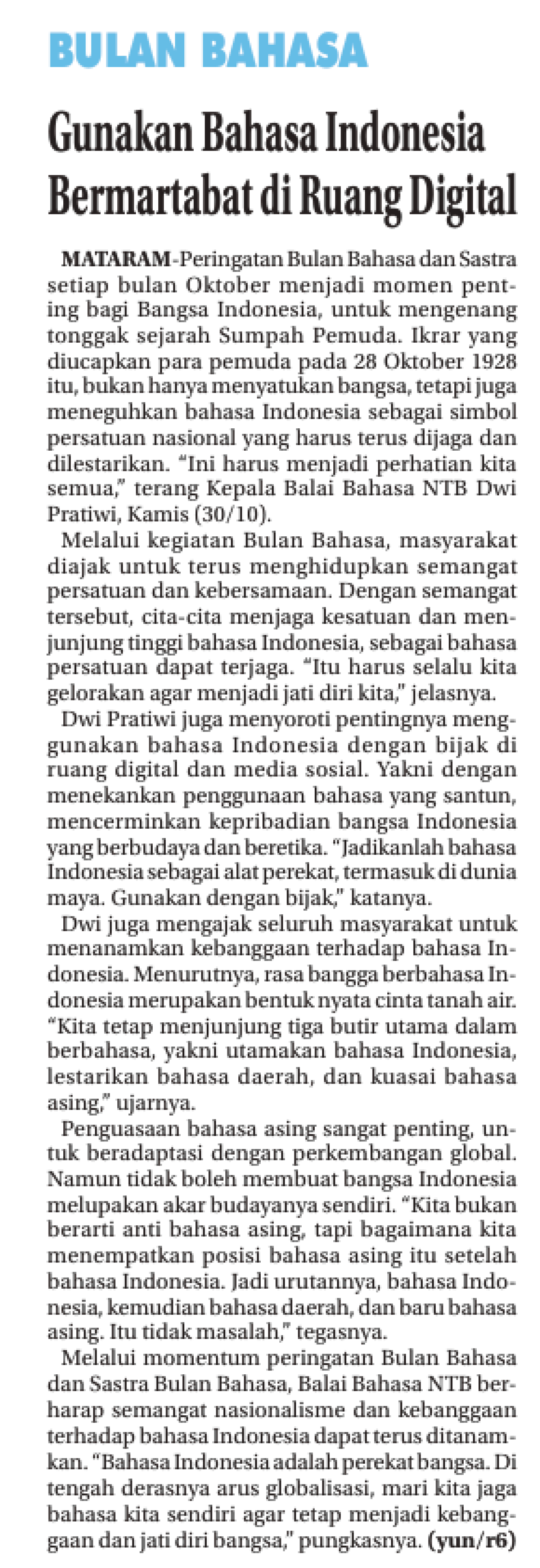 'BULAN BAHASA' Gunakan Bahasa Indonesia Bermartabat di Ruang Digital