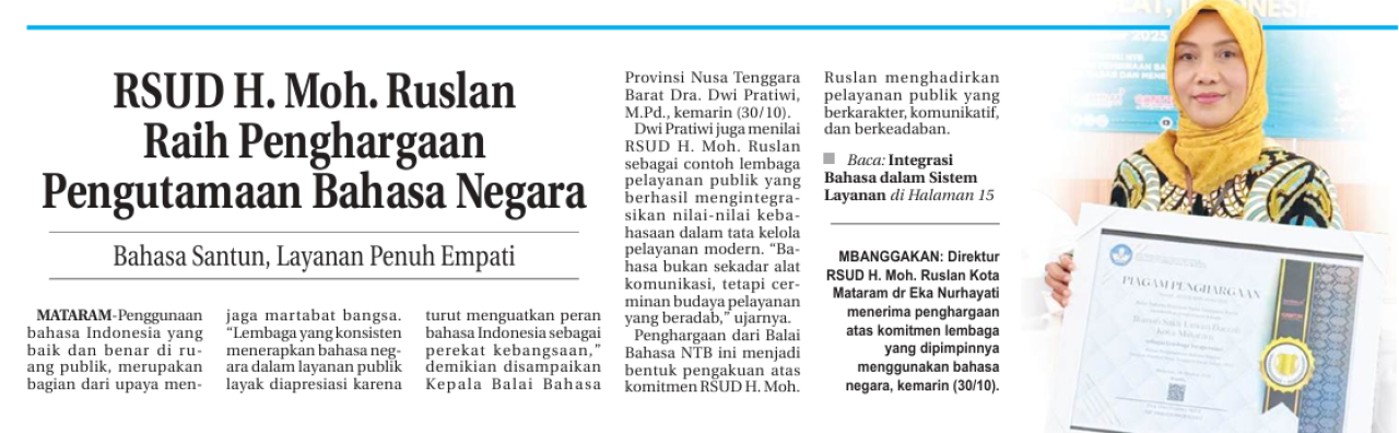 RSUD H. Moh. Ruslan Raih Penghargaan Pengutamaan Bahasa Negara