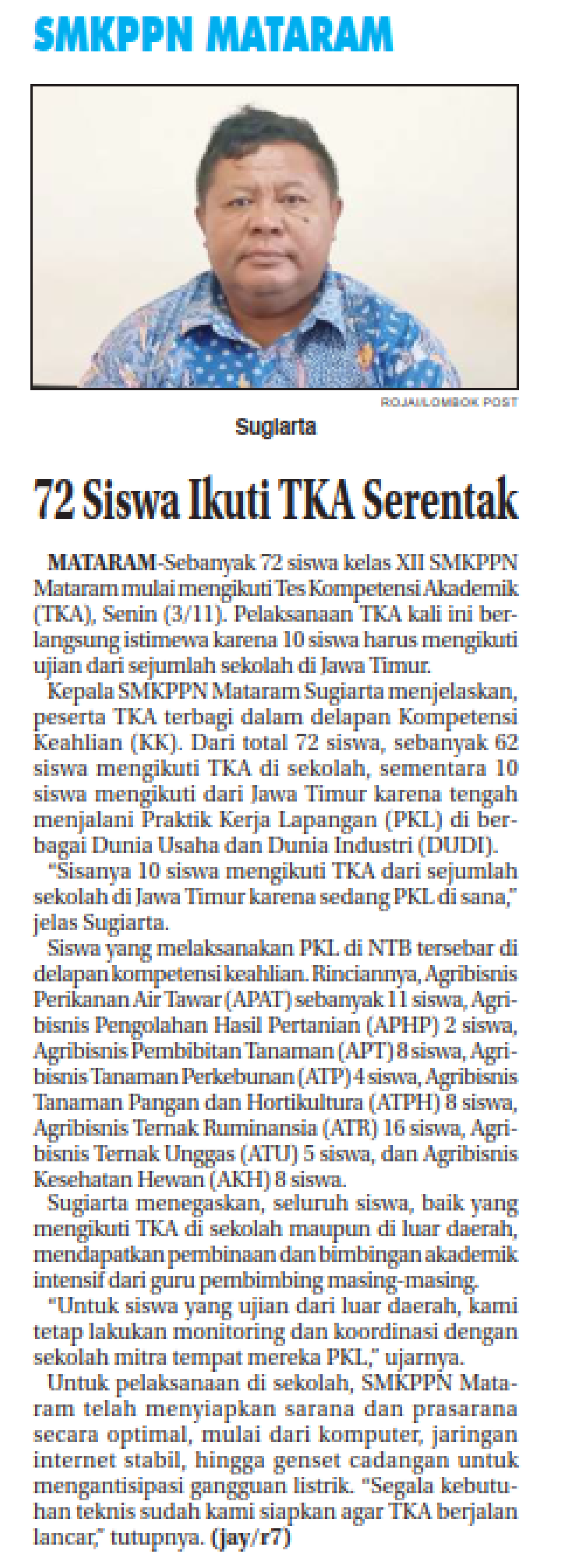 SMKPPN MATARAM; 72 Siswa Ikuti TKA Serentak