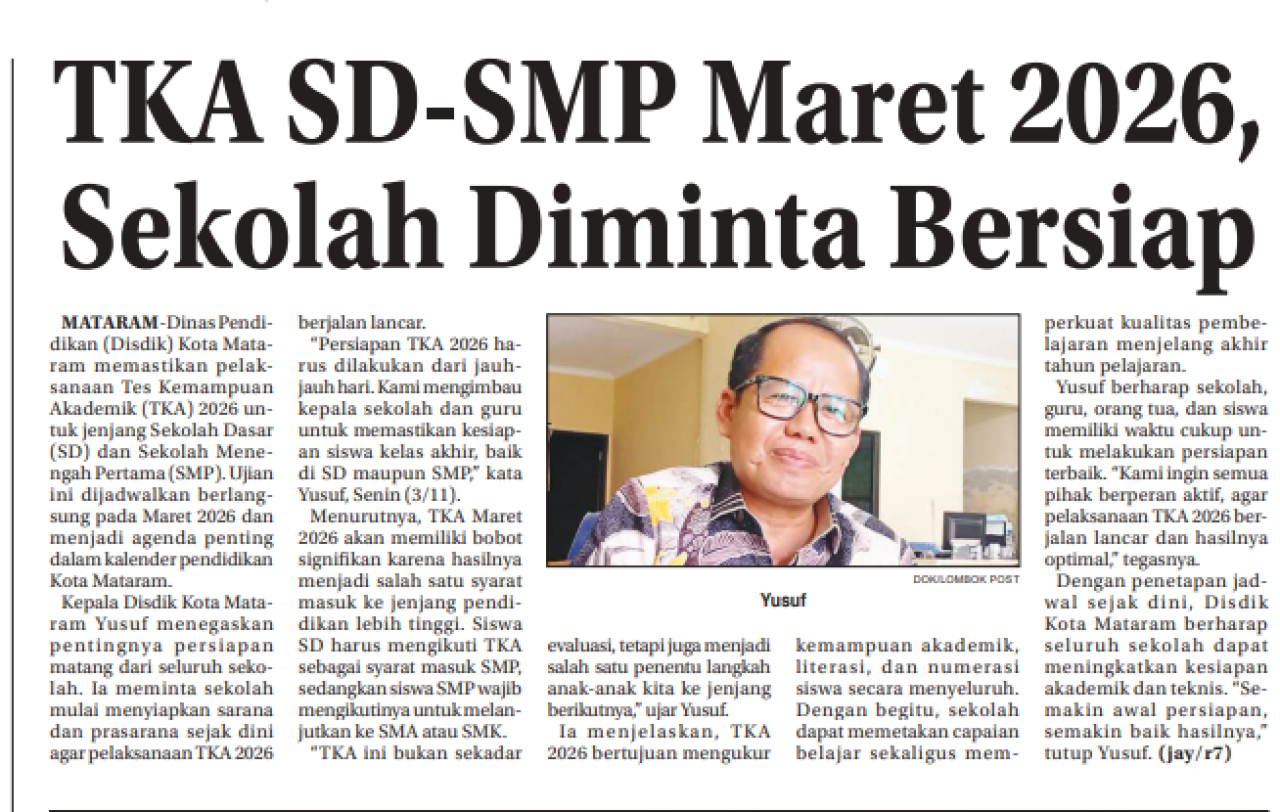TKA SD-SMP MARET 2026, SEKOLAH DIMINTA BERSIAP