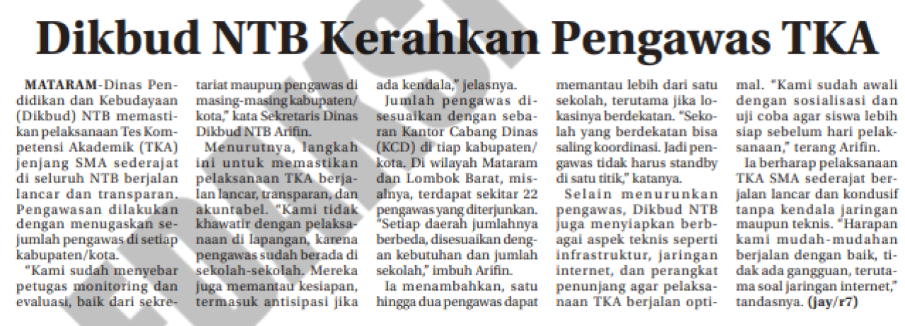 DIKBUD NTB KERAHKAN PENGAWAS TKA