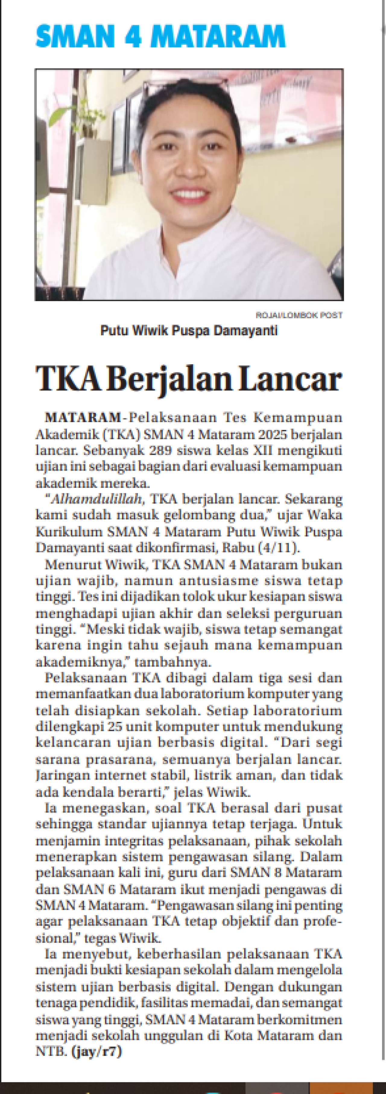 SMAN 4 MATARAM TKA BERJALAN LANCAR