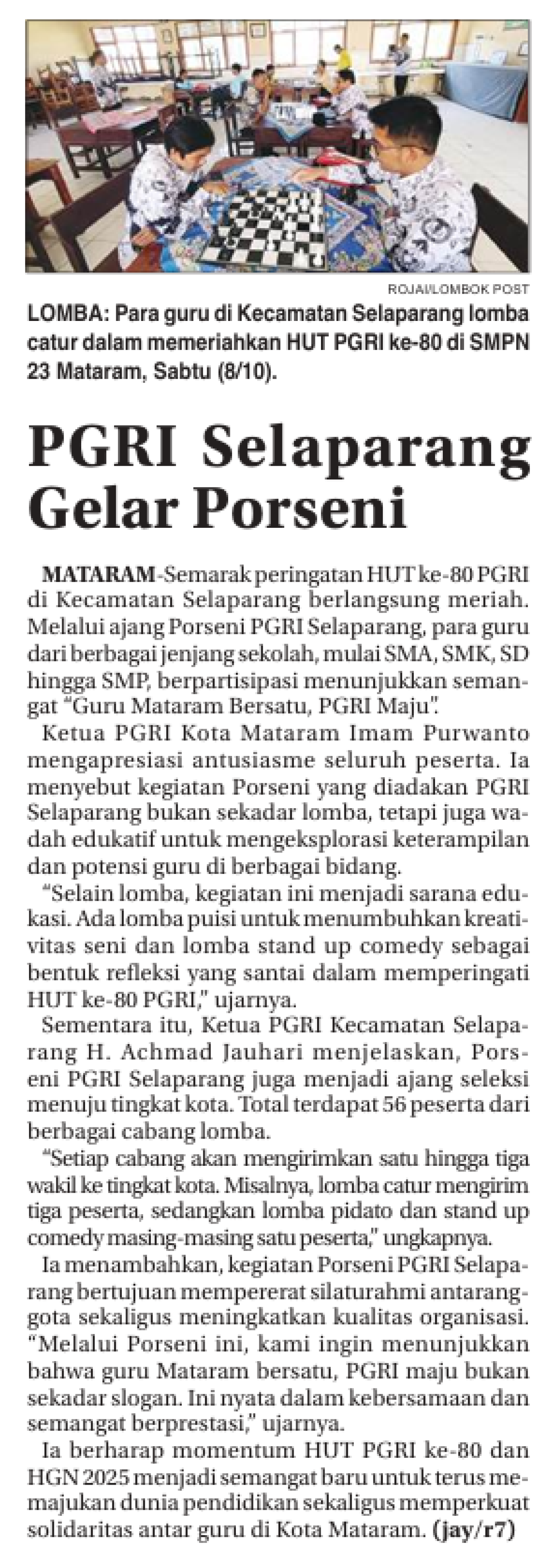 PGRI Selaparang Gelar Porseni