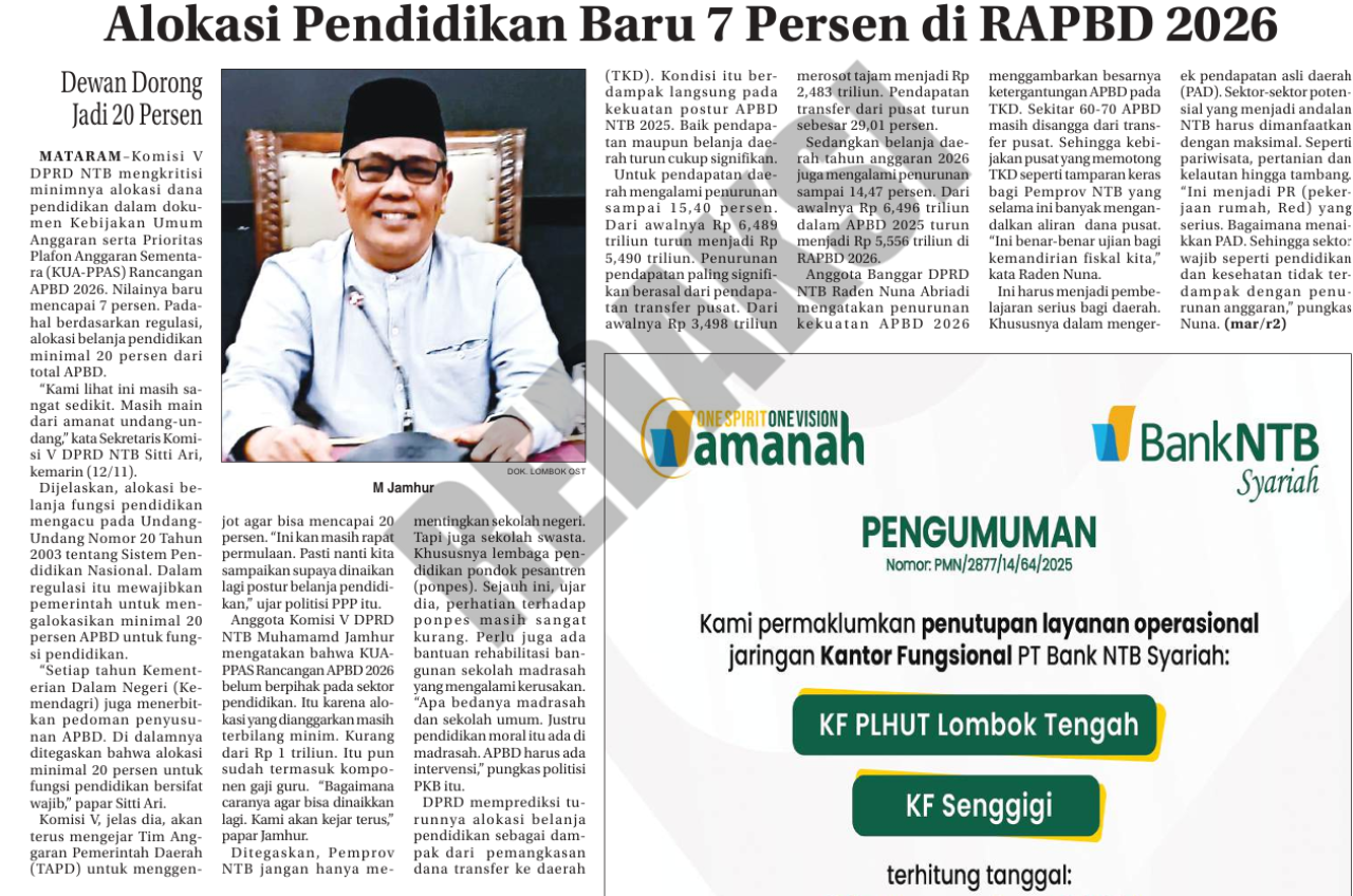 Alokasi Pendidikan Baru 7 Persen di RAPBD 2026