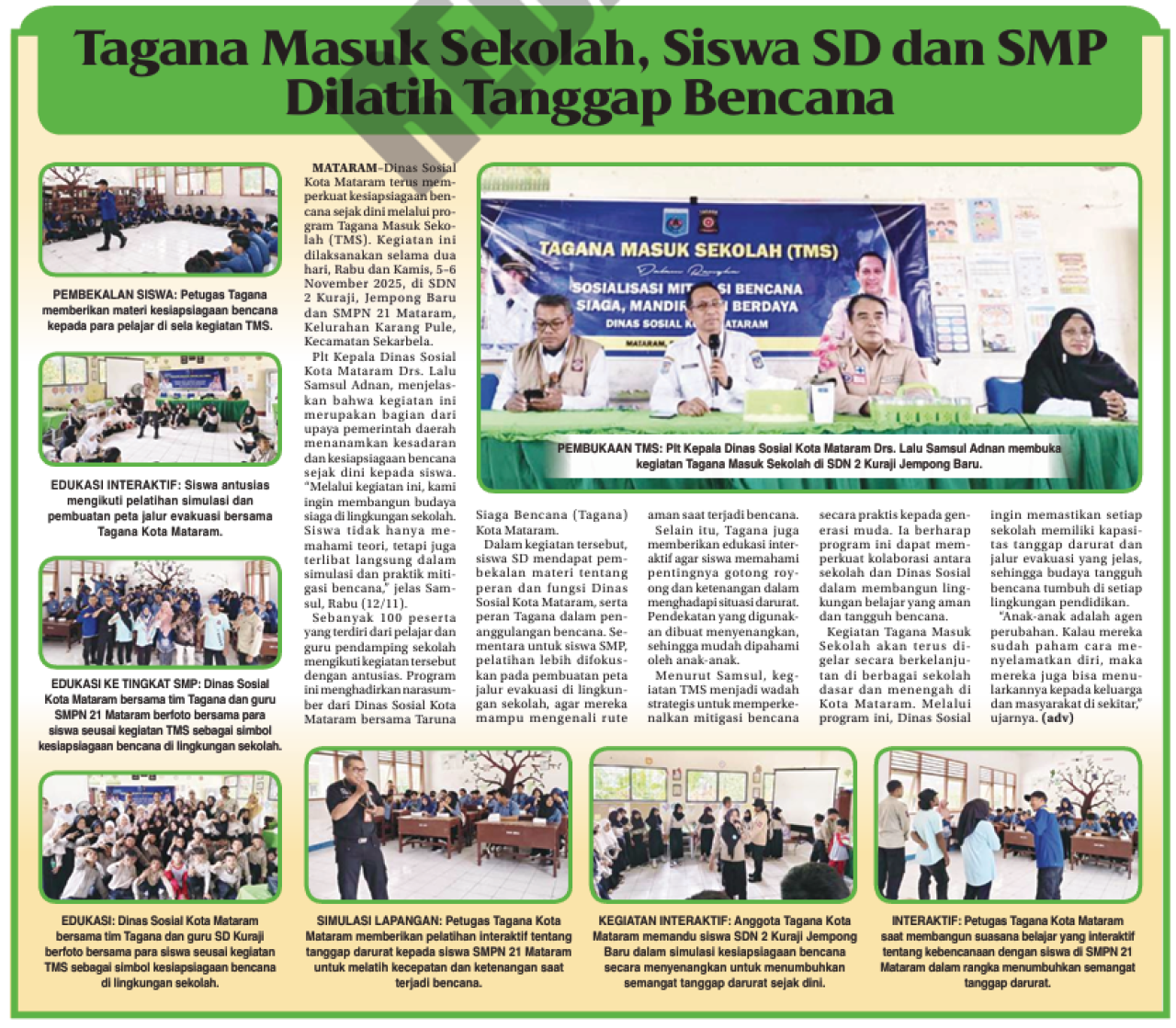 Tagana Masuk Sekolah, Siswa SD dan SMP Dilatih Tanggap Bencana