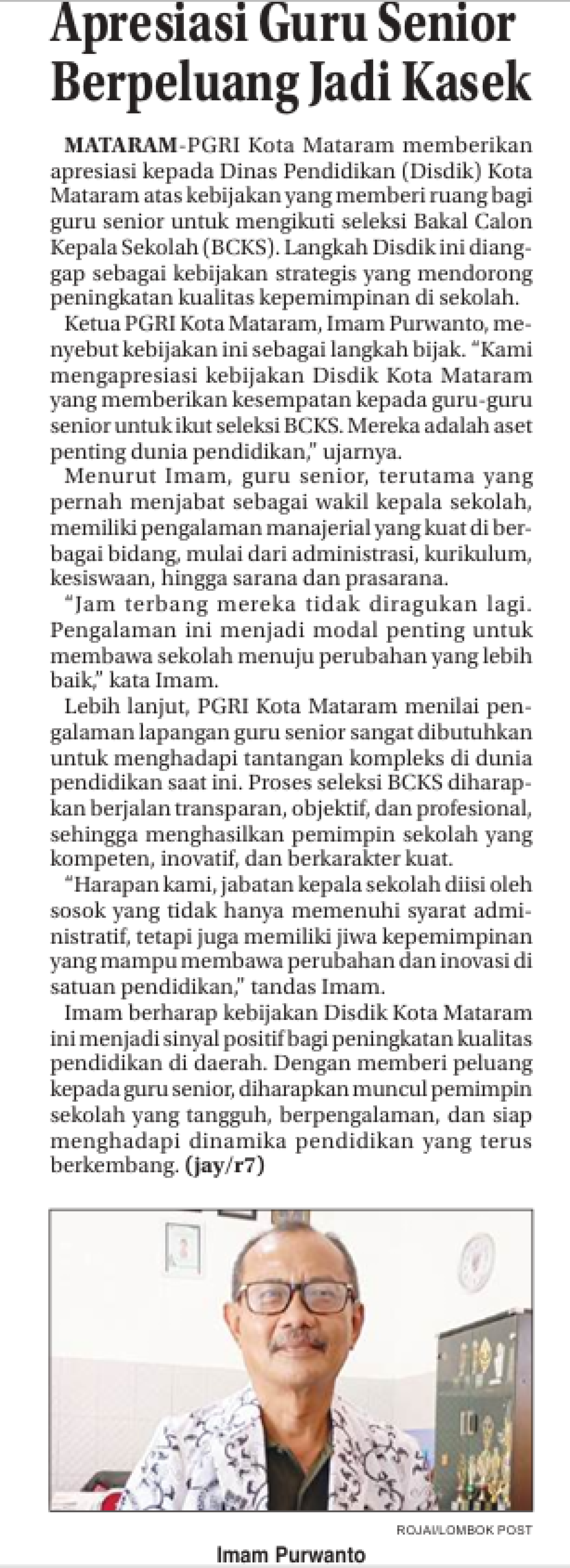 Apresiasi Guru Senior Berpeluang Jadi Kasek
