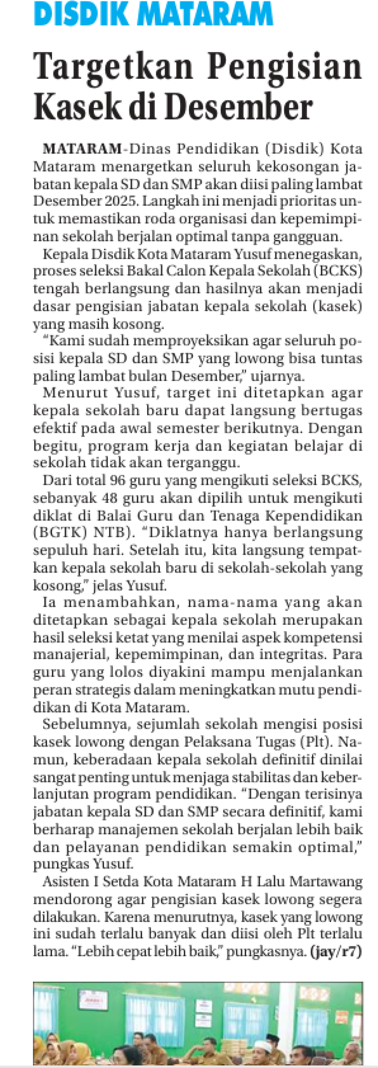 Targetkan Pengisian Kasek di Desember