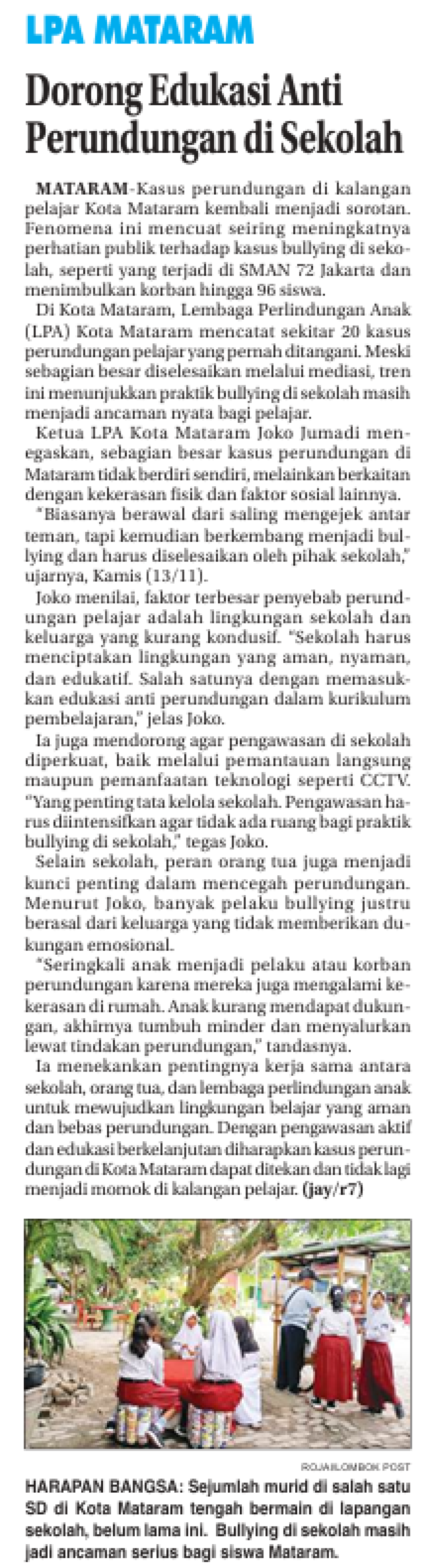Dorong Edukasi Anti Perundungan di Sekolah