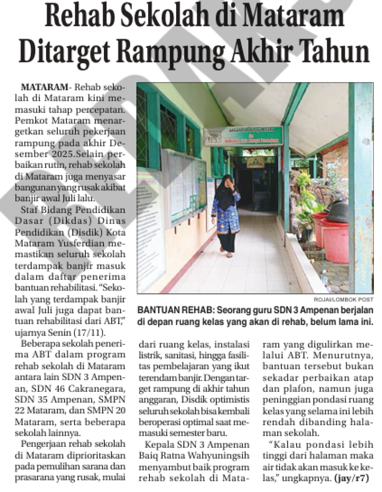 Rehab Sekolah di Mataram di Target Rampung Akhir Tahun