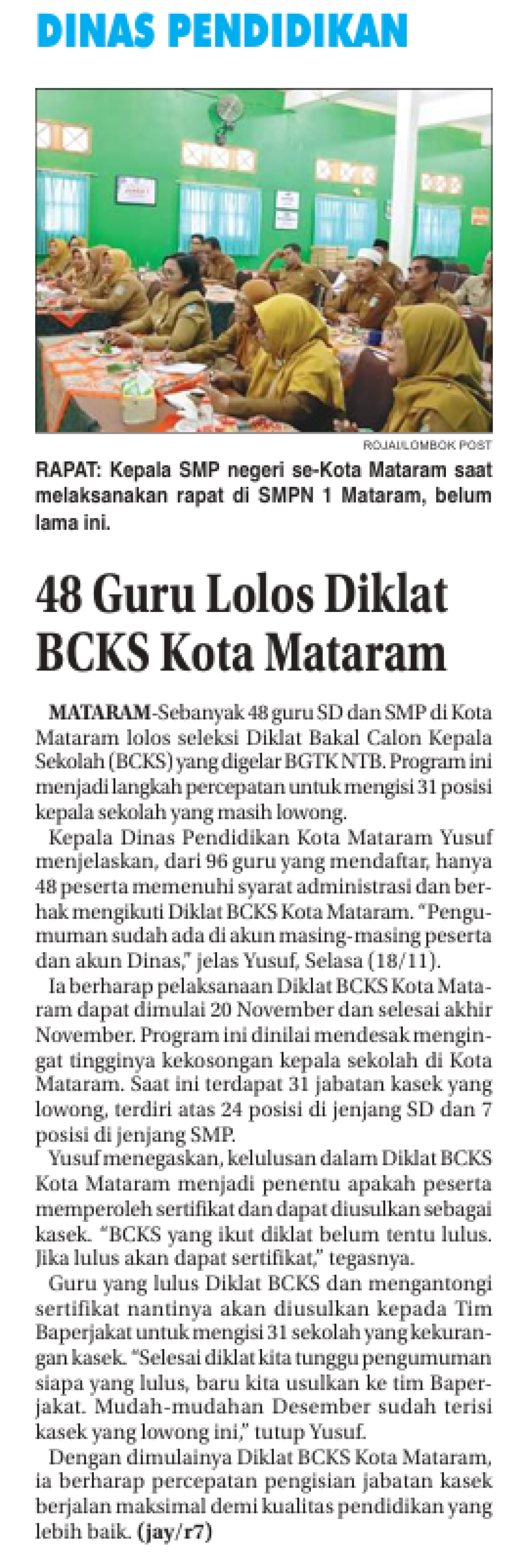 48 Guru Lolos Diklat BCKS Kota Mataram
