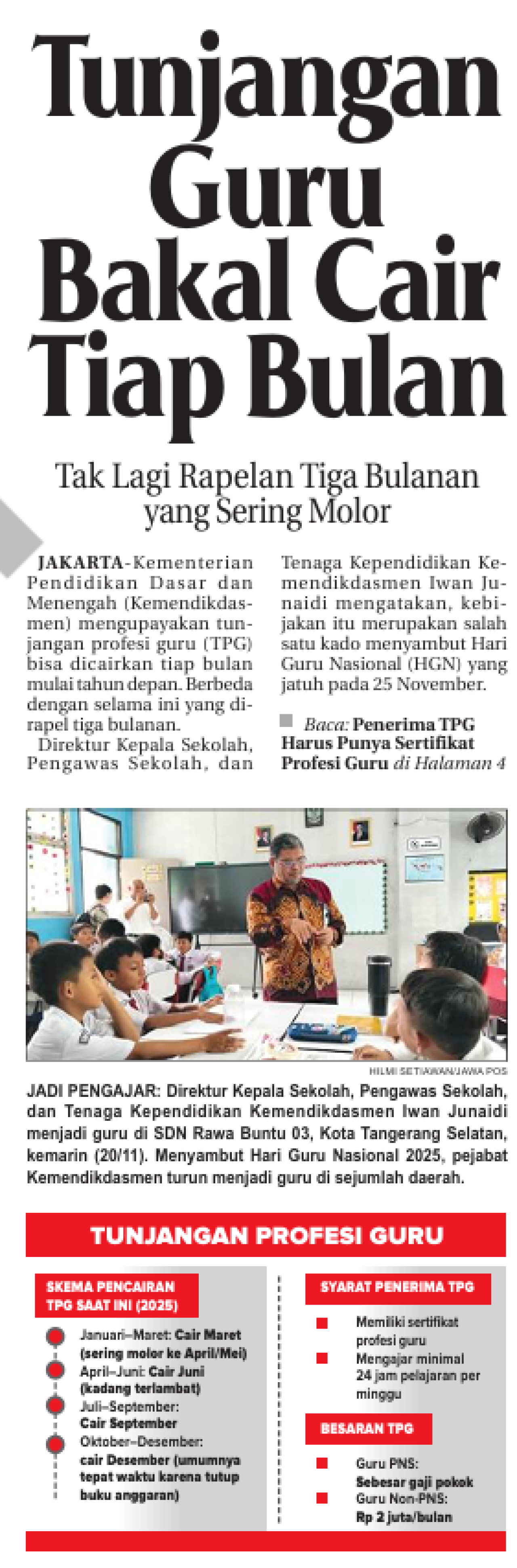 Tunjangan Guru Bakal Cair Tiap Bulan