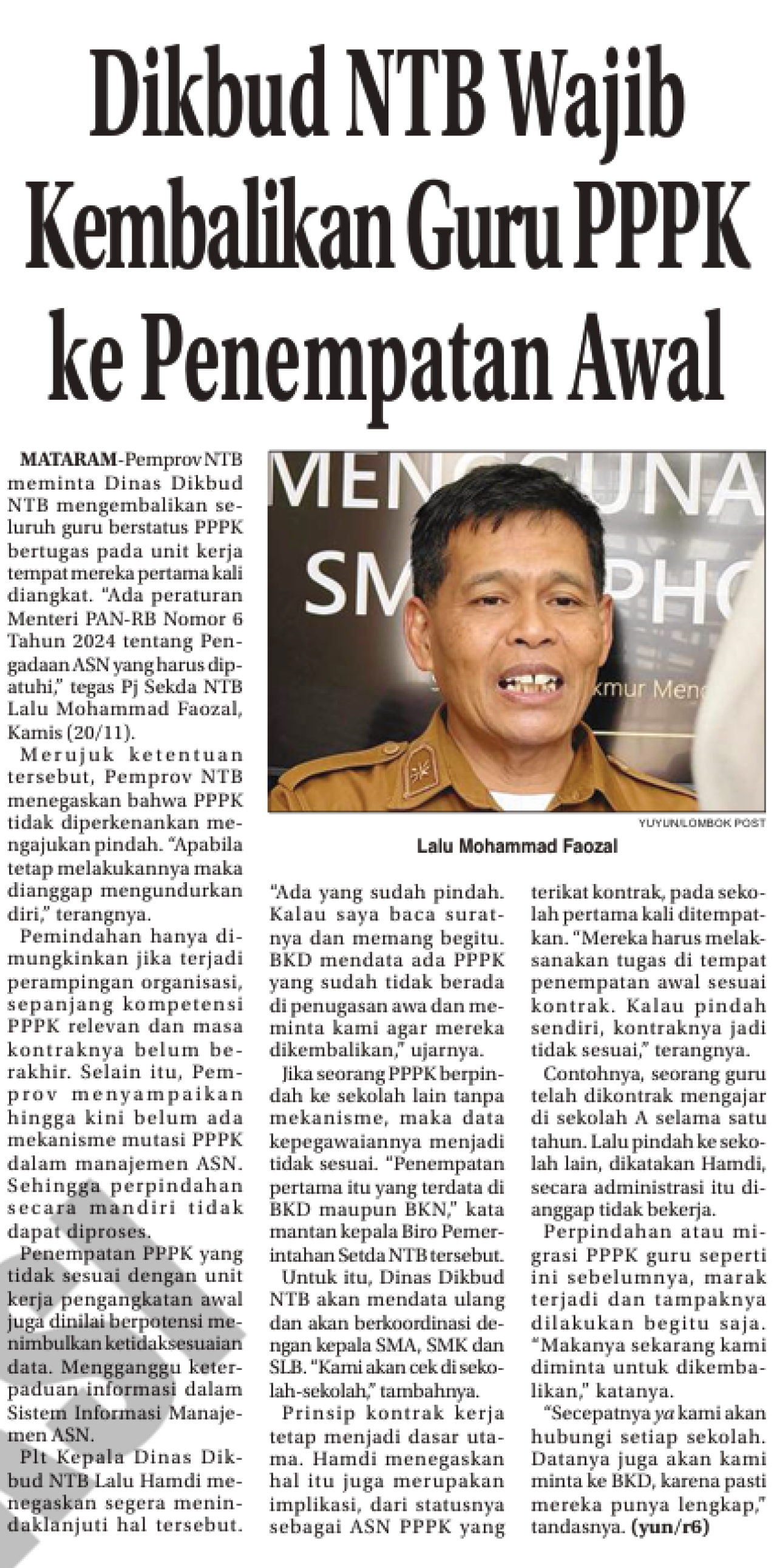 Dikbud NTB Wajib Kembalikan Guru PPPK Ke Penempatan Awal