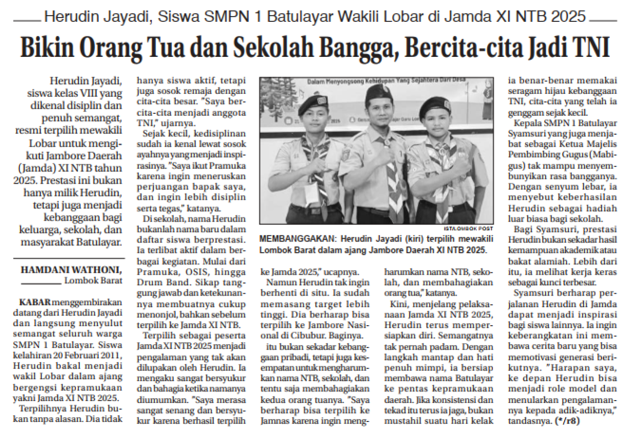 Bikin Orang Tua dan Sekolah Bangga, Bercita cita jadi TNI
