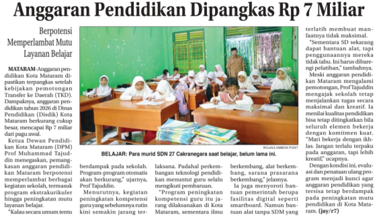 Anggaraan Pendidikan Dipangkas Rp 7 Milliar