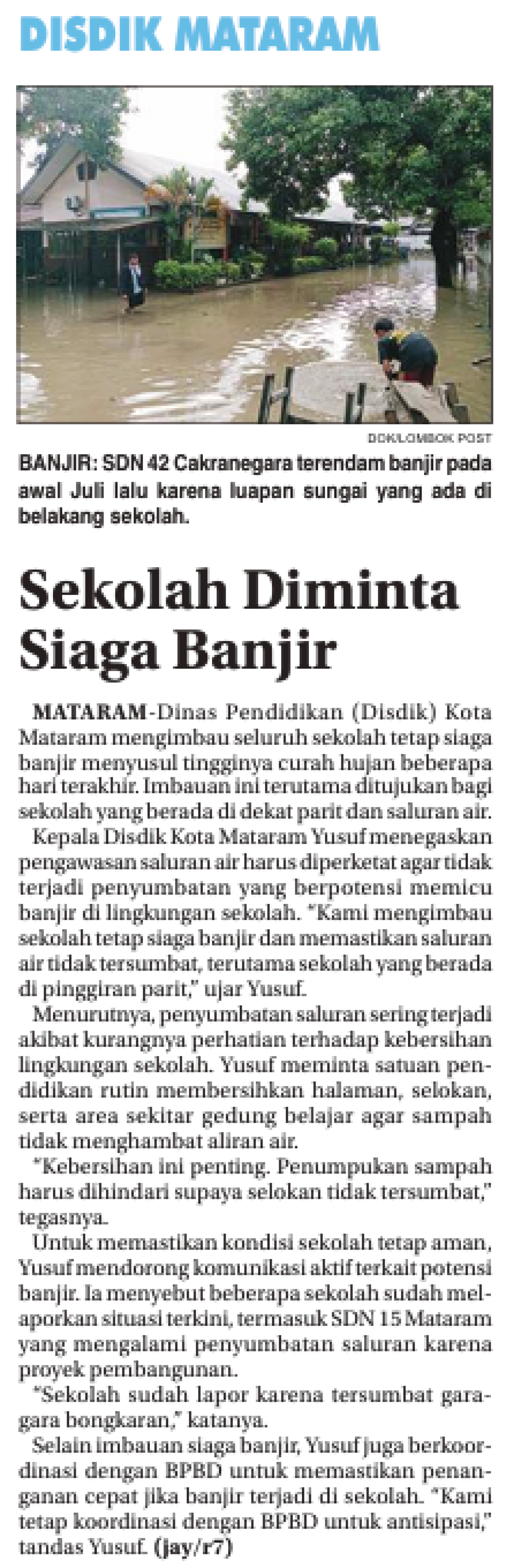 Sekolah Diminta Siaga Banjir