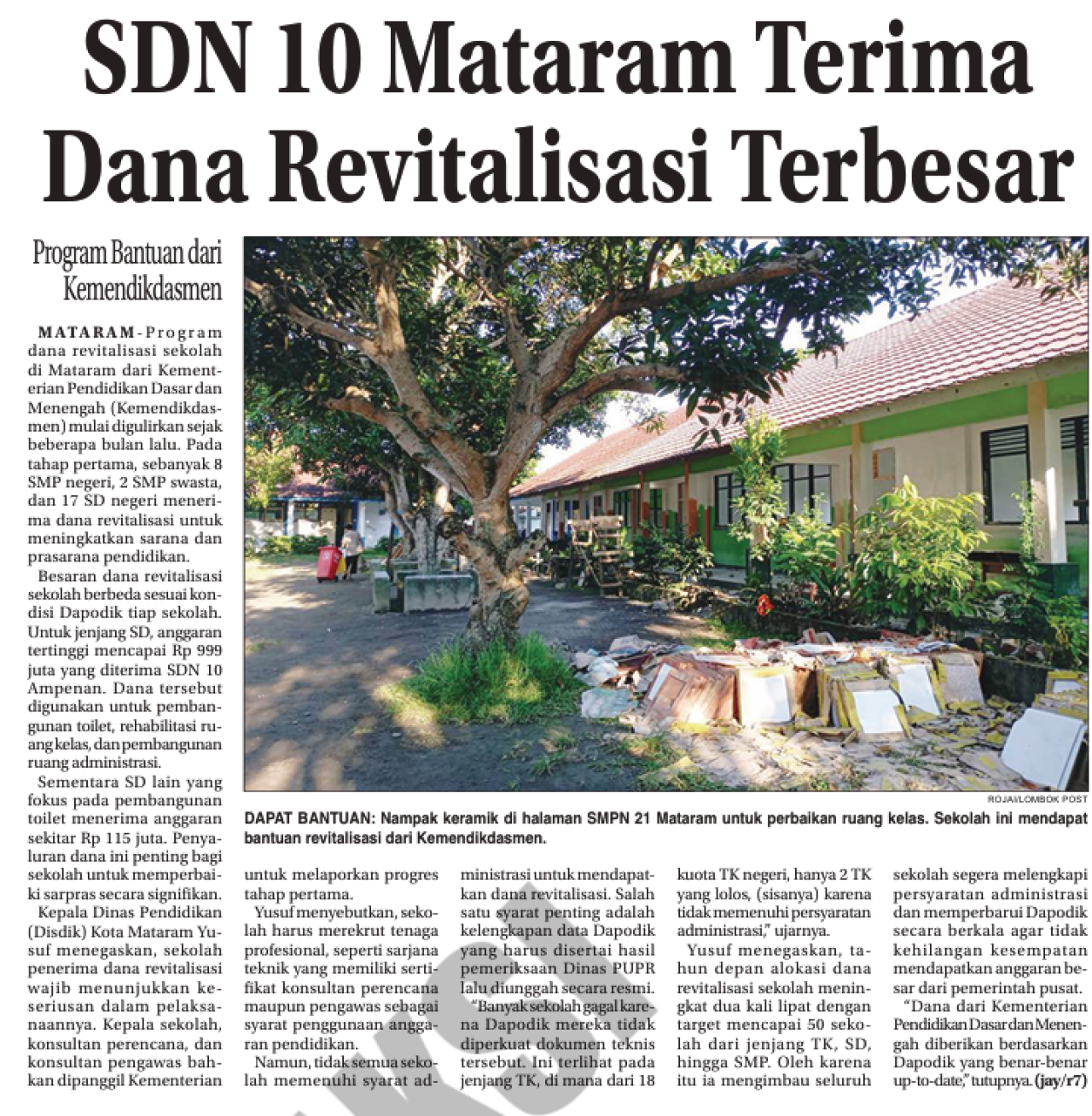 SDN 10 Mataram Terima Dana Revitalisasi Terbesar