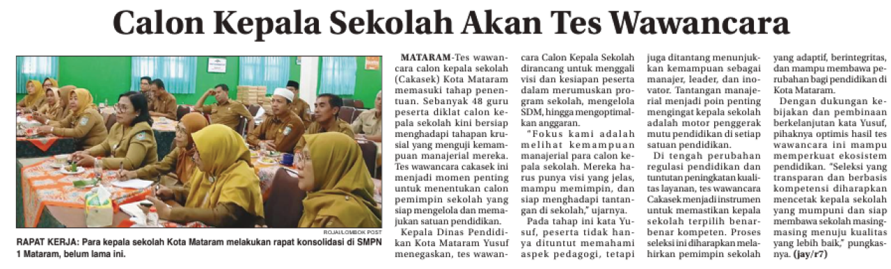 Calon Kepala Sekolah Akan Tes Wawancara