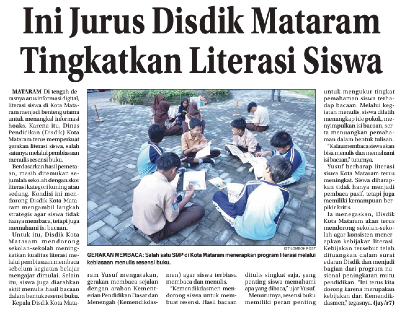 Ini Jurus Disdik Mataram Tingkatkan Literasi Siswa