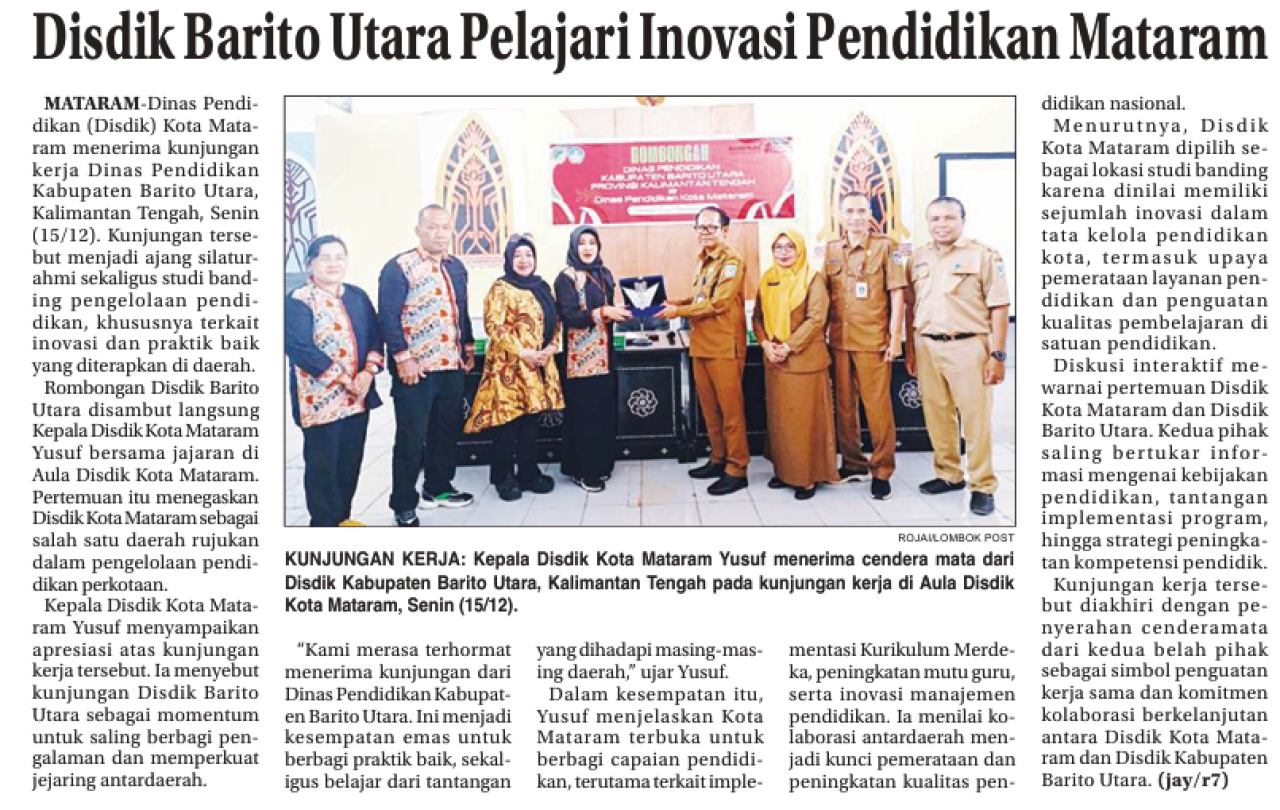 Disdik Barito Utara Pelajari Inovasi Pendidikan Mataram