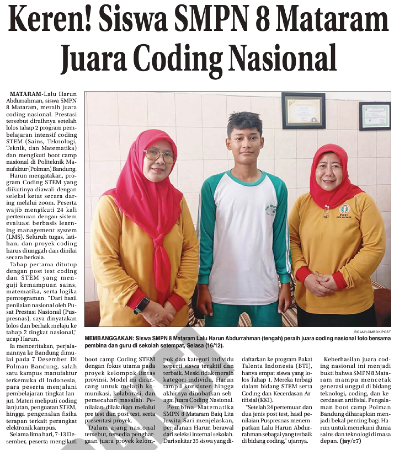 Keren! Siswa SMPN 8 Mataram Juara Coding