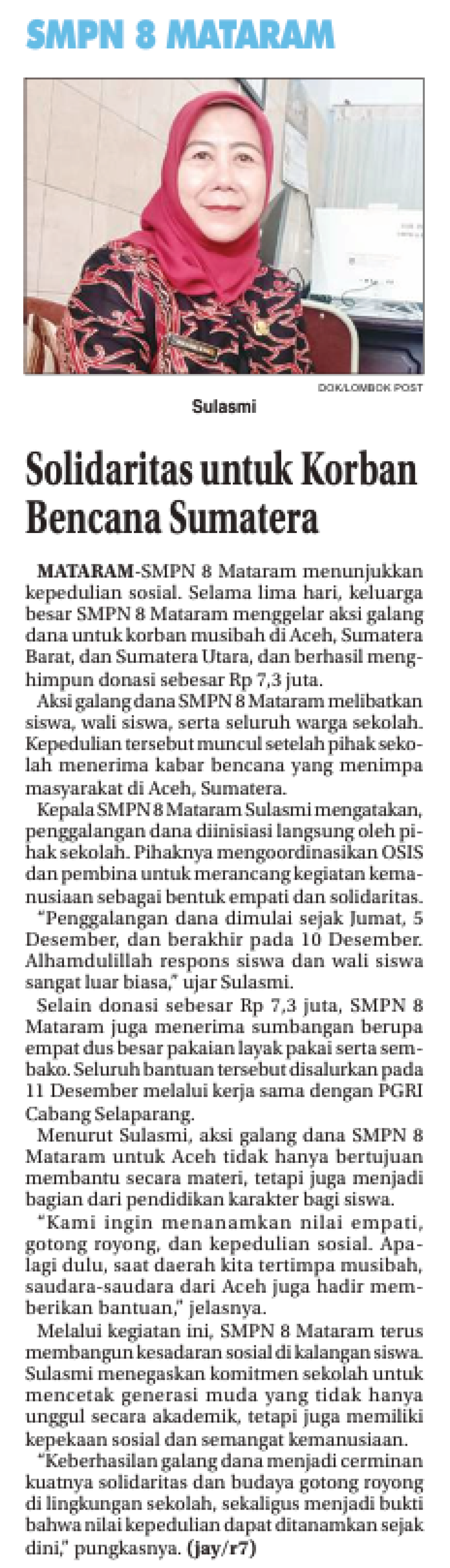 Solidaritas Untuk Korban Bencana Sumatera