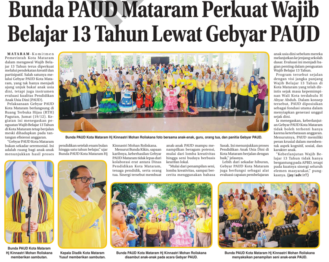 Bunda PAUD Mataram Perkuat Wajib Belajar 13 Tahun Lewat Gebyar PAUD