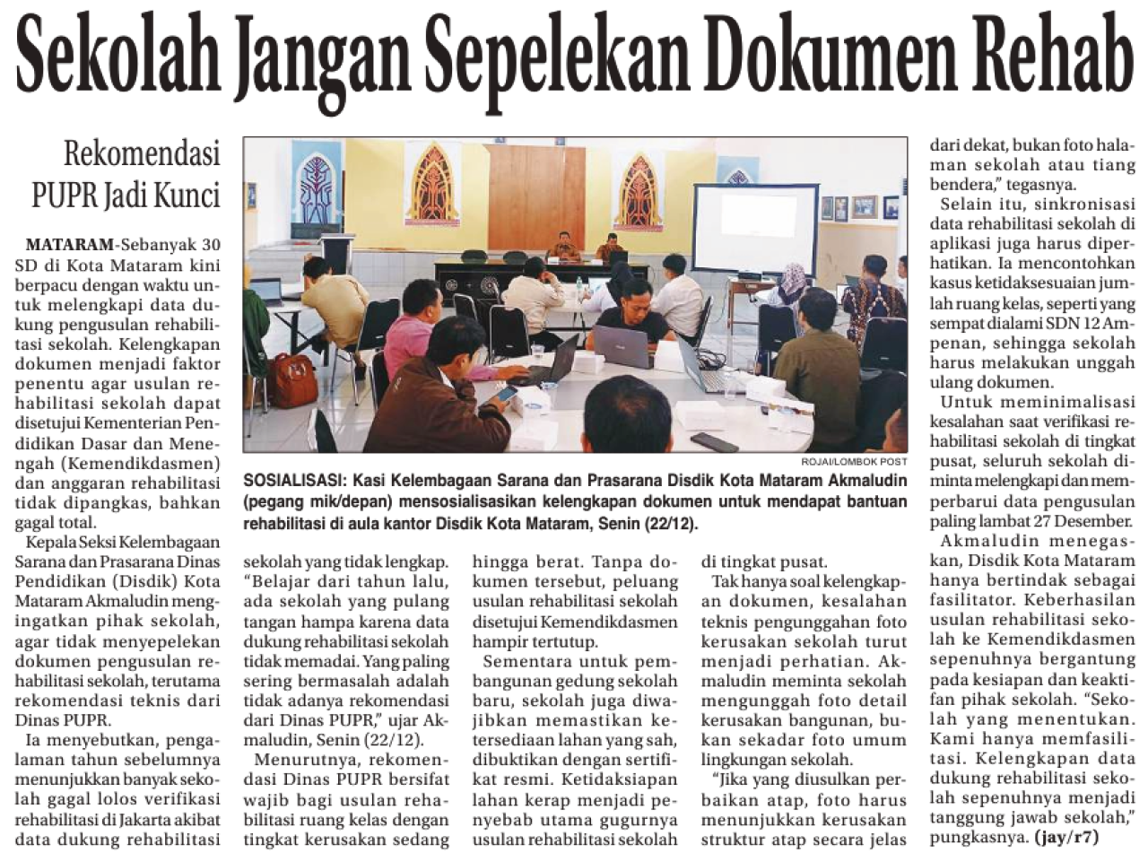 Sekolah Jangan Sepelekan Dokumen Rehab