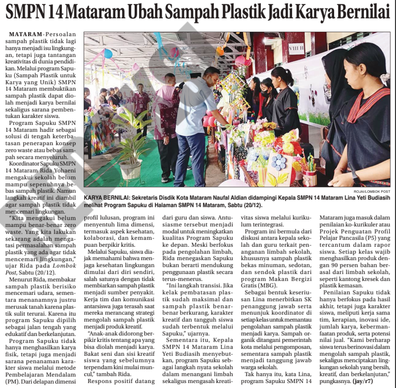 SMPN 14 Mataram Ubah Sampah Plastik Jadi Karya Bernilai