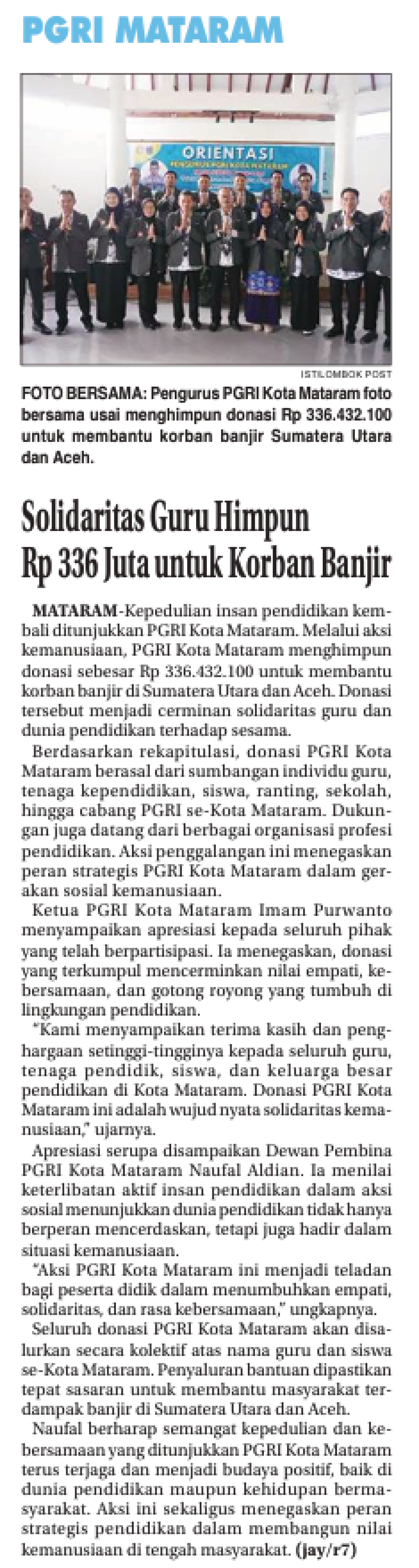 Solidaritas Guru Himpun Rp 336 Juta Untuk Korban Banjir
