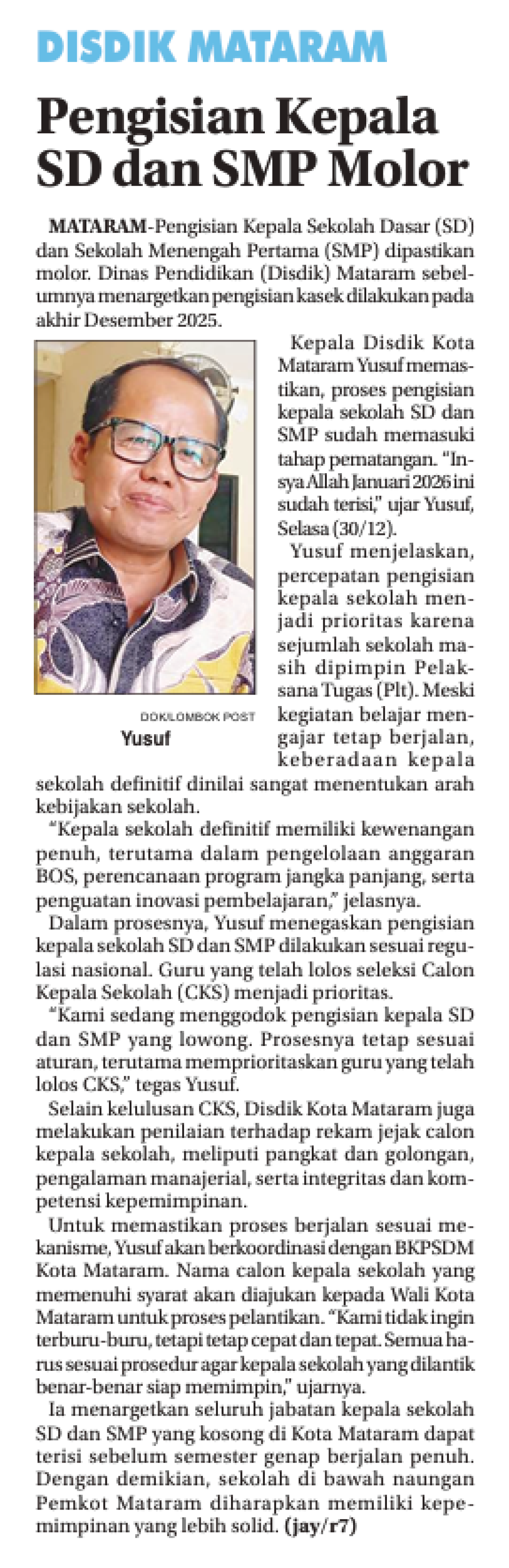 Pengisian Kepala SD dan SMP Molor