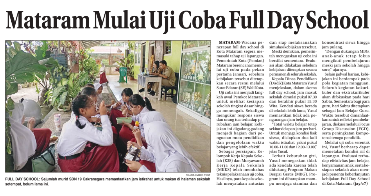 Mataram Mulai Uji Coba Full Day School