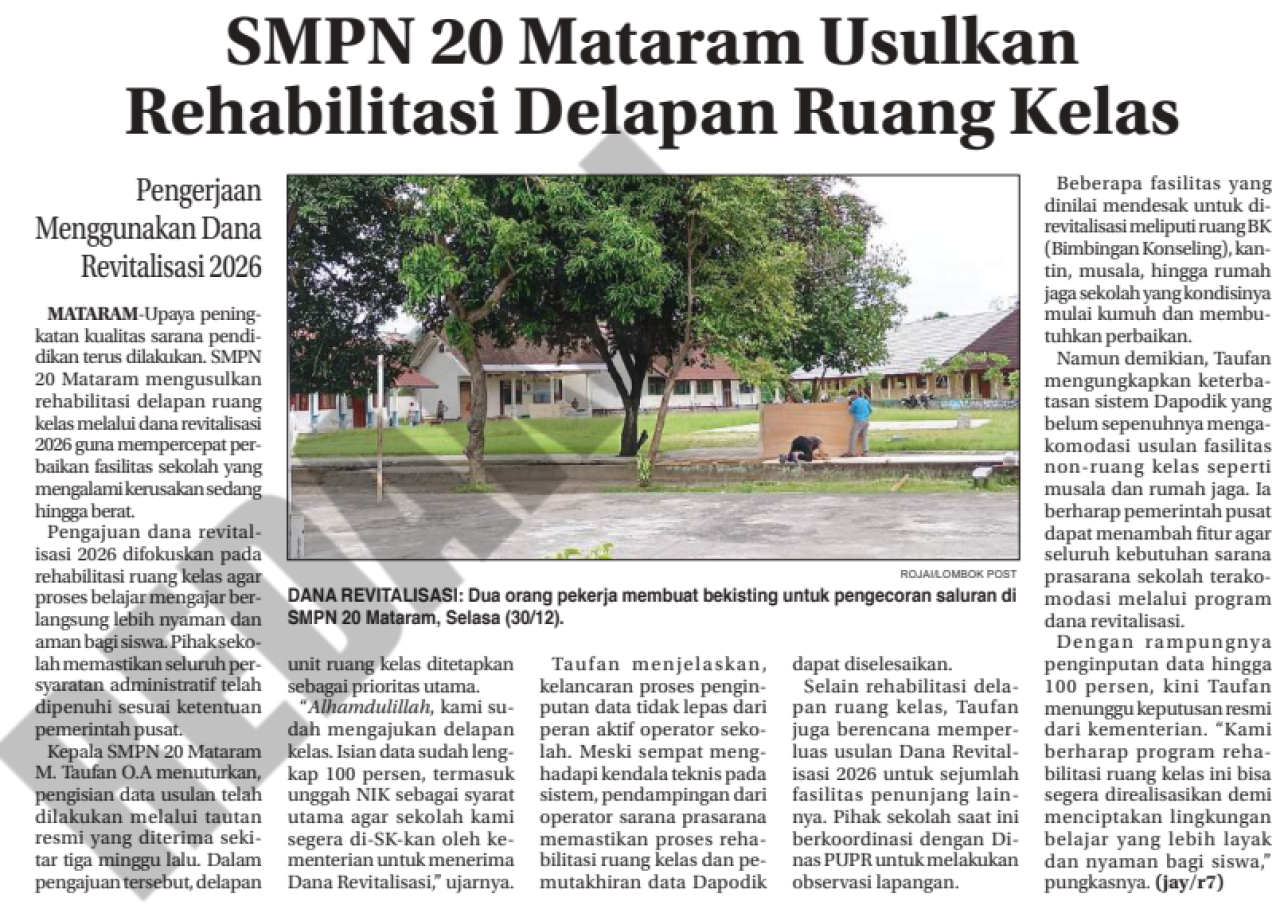 SMPN 20 Mataram Usulkan Rehabilitasi Delapan Ruang Kelas